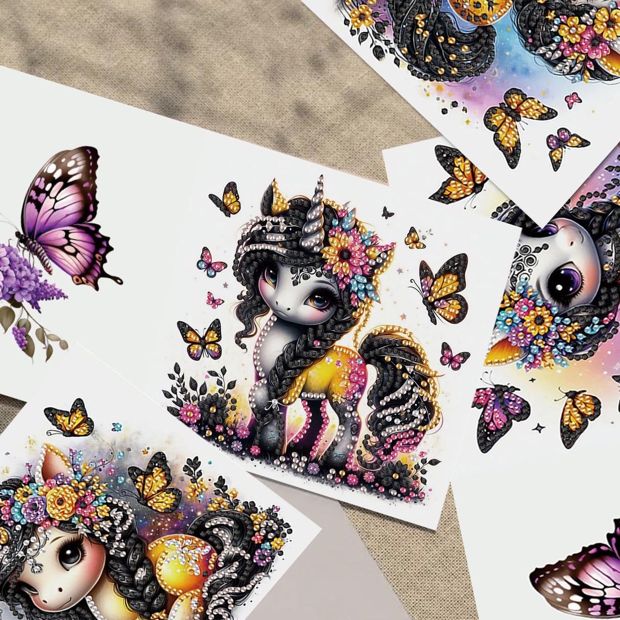 TDFERAN 6 Packs DIY Diamond Art Cards Unicorn Diamond Painting Cards Holiday Card Making Kit Diamond Art Cards with Envelopes Diamond Painting Greeting Cards for Holiday Birthday Thanksgiving Day TDFERAN