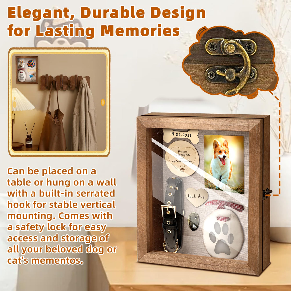 CALPALMY Pet Memorial Box - 11" x 9" Wooden Keepsake Shadow Box Kit with Paw Print Clay, Memorial Bottle & Photo Frame – Pet Loss Sympathy Gift for Dogs & Cats CALPALMY