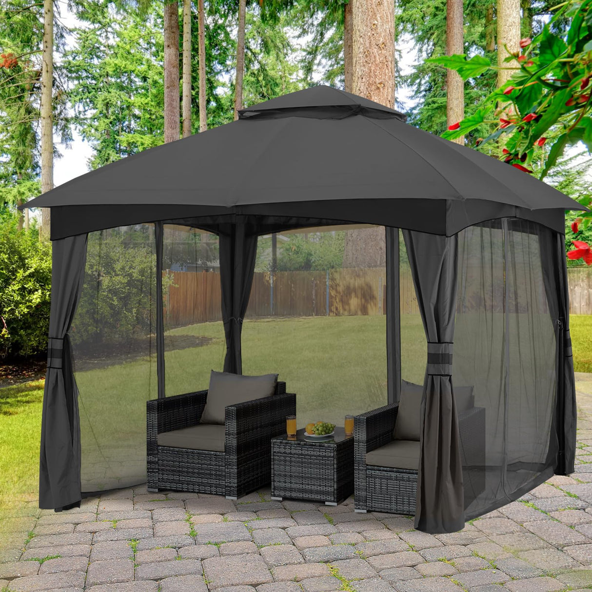 MASTERCANOPY Outdoor Patio Gazebo for Garden with Upgrade Steel Frame and Netting Walls (8x8,Gray) MASTERCANOPY