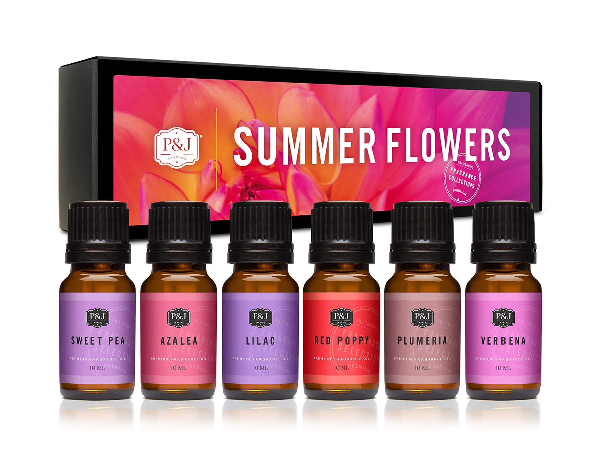 P&J Trading Fragrance Oil | Summer Flowers Set of 6 - Scented Oil for Soap Making, Diffusers, Candle Making, Lotions, Haircare, Slime, and Home Fragrance P&J Trading
