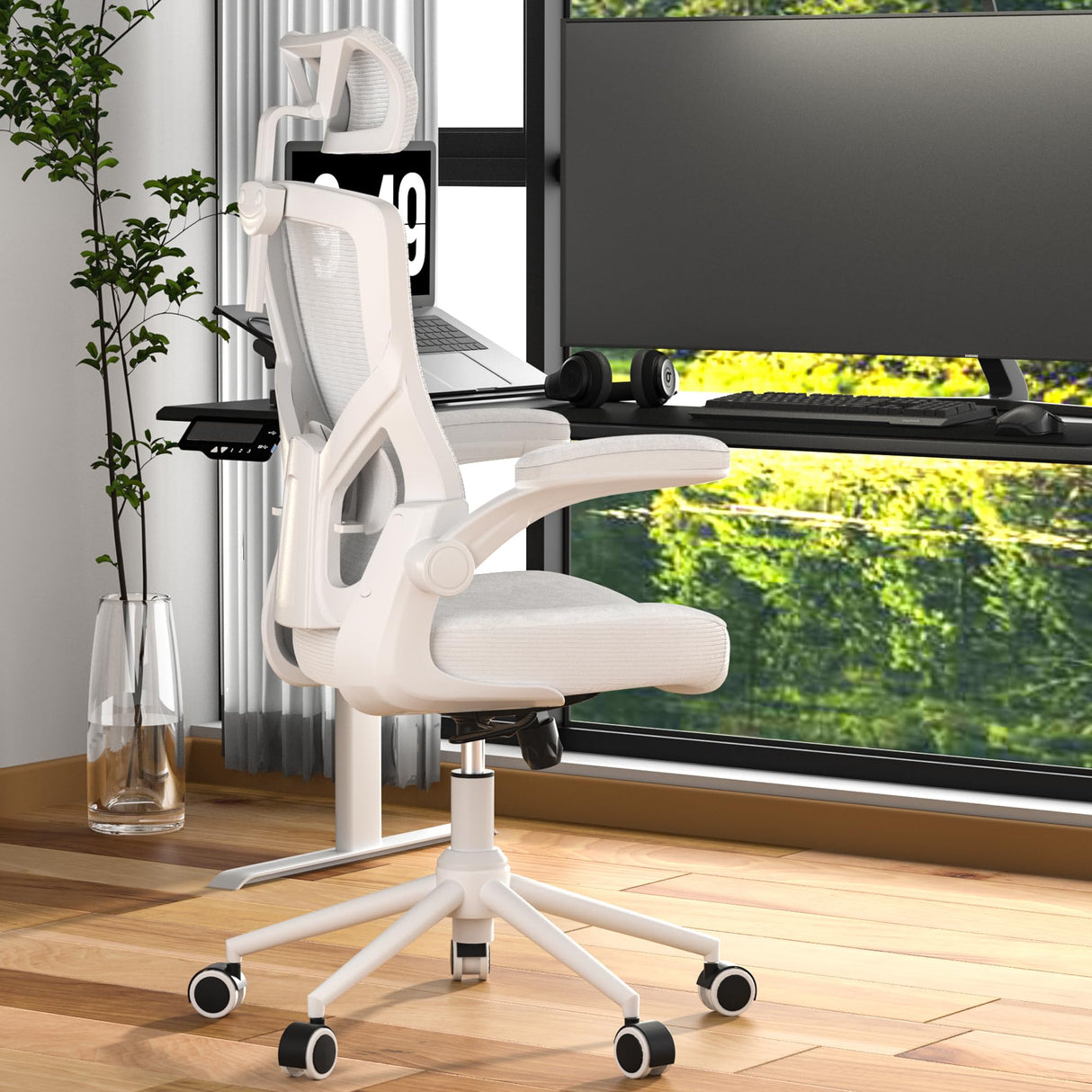 Home Office Chair, Ergonomic Comfy Desk Chair, High Back Computer Chair- Adjustable Headrest with Flip-Up Arms, Lumbar Support, Swivel Executive Task Chair (Modern, White) CYKOV