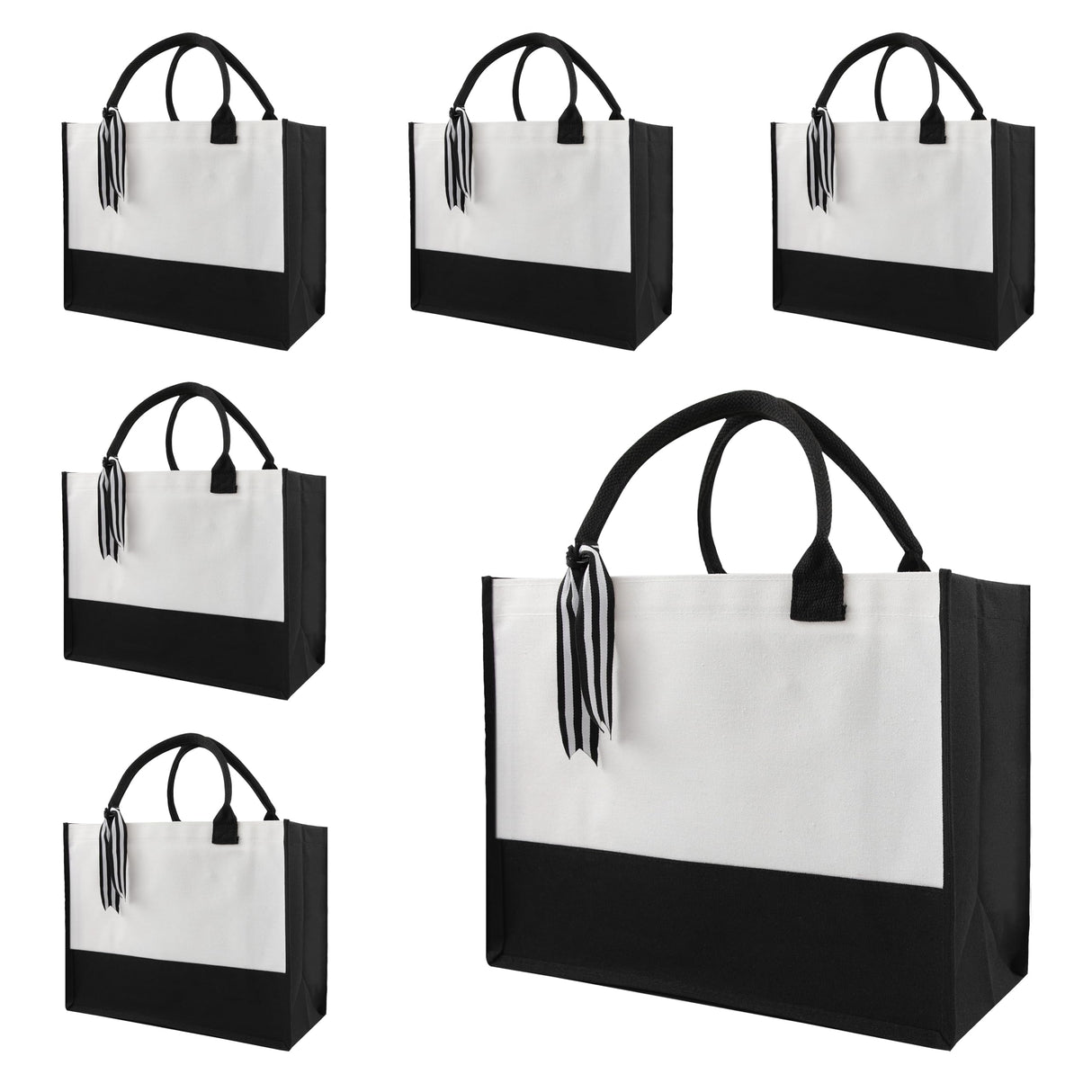 OKBA 6 PCS classic black and white canvas tote bags, DIY personalized blank beach shopping bag for women, Mom, friend gift (Tote Bag *6pcs) OKBA