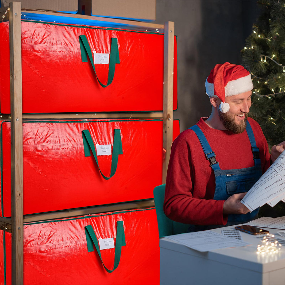 KRYSTY Christmas Tree Storage Bag - Fits Up to 7.5 Foot Xmas Holiday Tree, Zippered Bag, Carry Handles, Durable Waterproof Material, Protects Against Dust and Moisture, Red KRYSTY