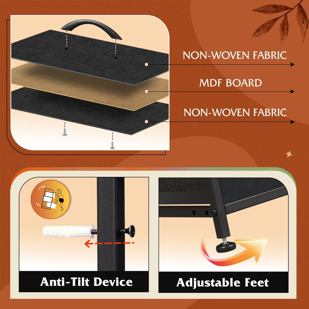 WLIVE Black Dresser for Bedroom, TV Stand for Bedroom for 55 inch TV with Charging Station and LED Lights, Fabric Chest of Drawers with Open Shelves, 8 Drawers Dressers for Living Room, Closet WLIVE