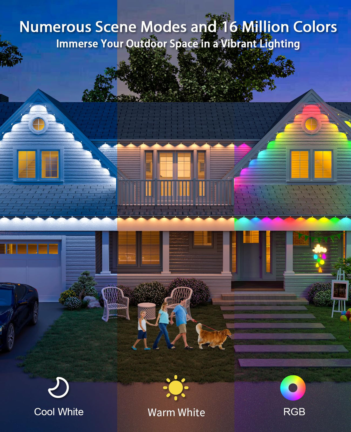 ANGELHALO Permanent Outdoor Lights, 100ft Smart Outdoor Lights with 72 LED Lights, Cool/Warm Eaves Lights IP65 Waterproof for Christmas, Halloween, Party, Compatible with Alexa, Google Assistant ANGELHALO