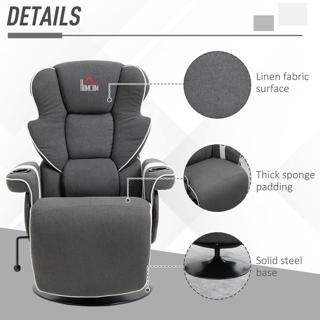 HOMCOM Manual Recliner, Swivel Lounge Armchair with Footrest and Two Cup Holders for Living Room, Black HOMCOM