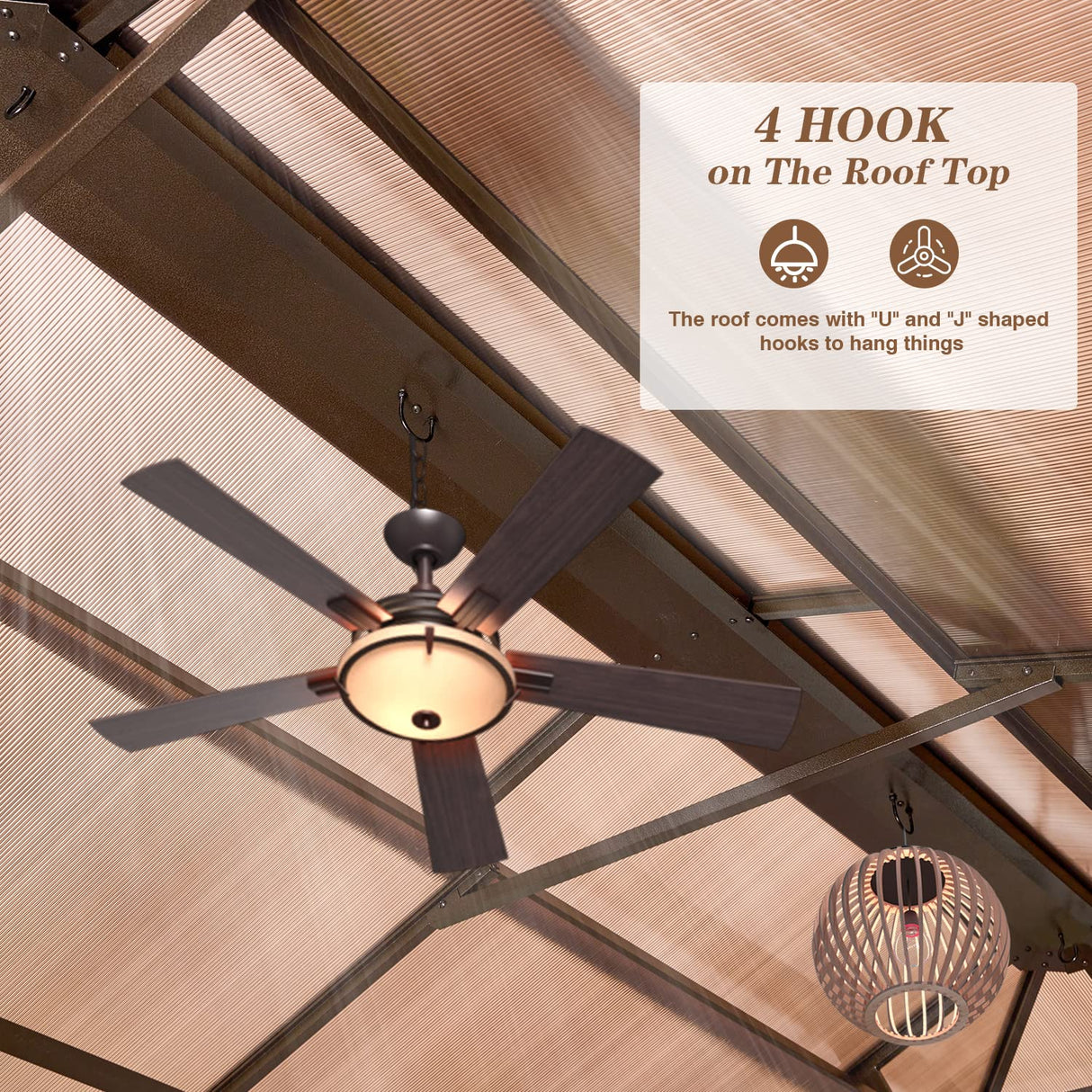 EROMMY 12' x 20' Gazebo Polycarbonate Double Roof Canopy with Aluminum Frame, Outdoor Permanent Metal Pavilion with Netting and Curtains for Garden Patio Lawns EROMMY