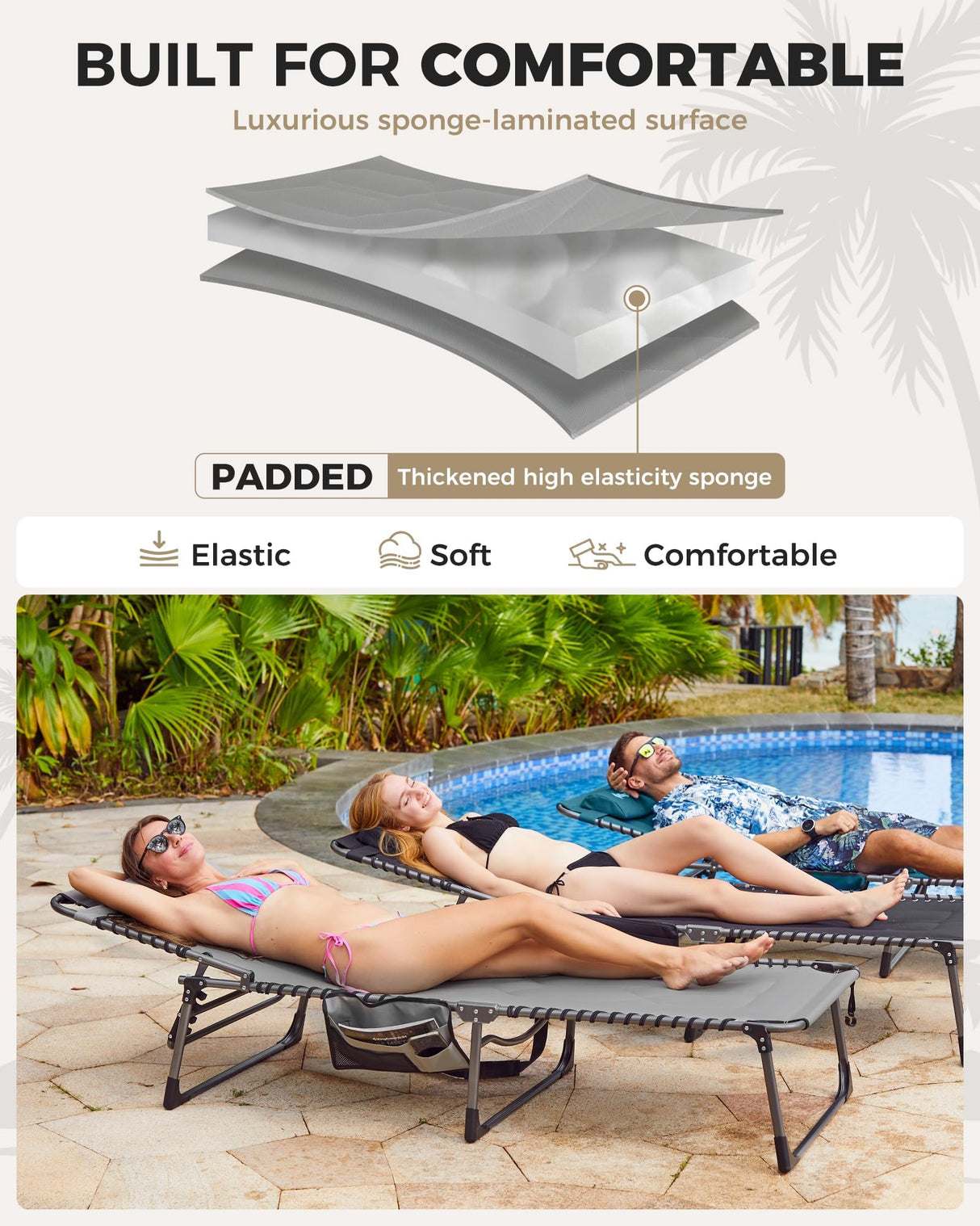 KingCamp Oversized Tanning Chair, Extra-Wide Padded Folding Chase Lounge Chairs Portable Adjustable 5-Position 400lbs Heavy Duty Lounger with Double-Layer Oxford for Outdoor Beach Patio Sun Pool KingCamp