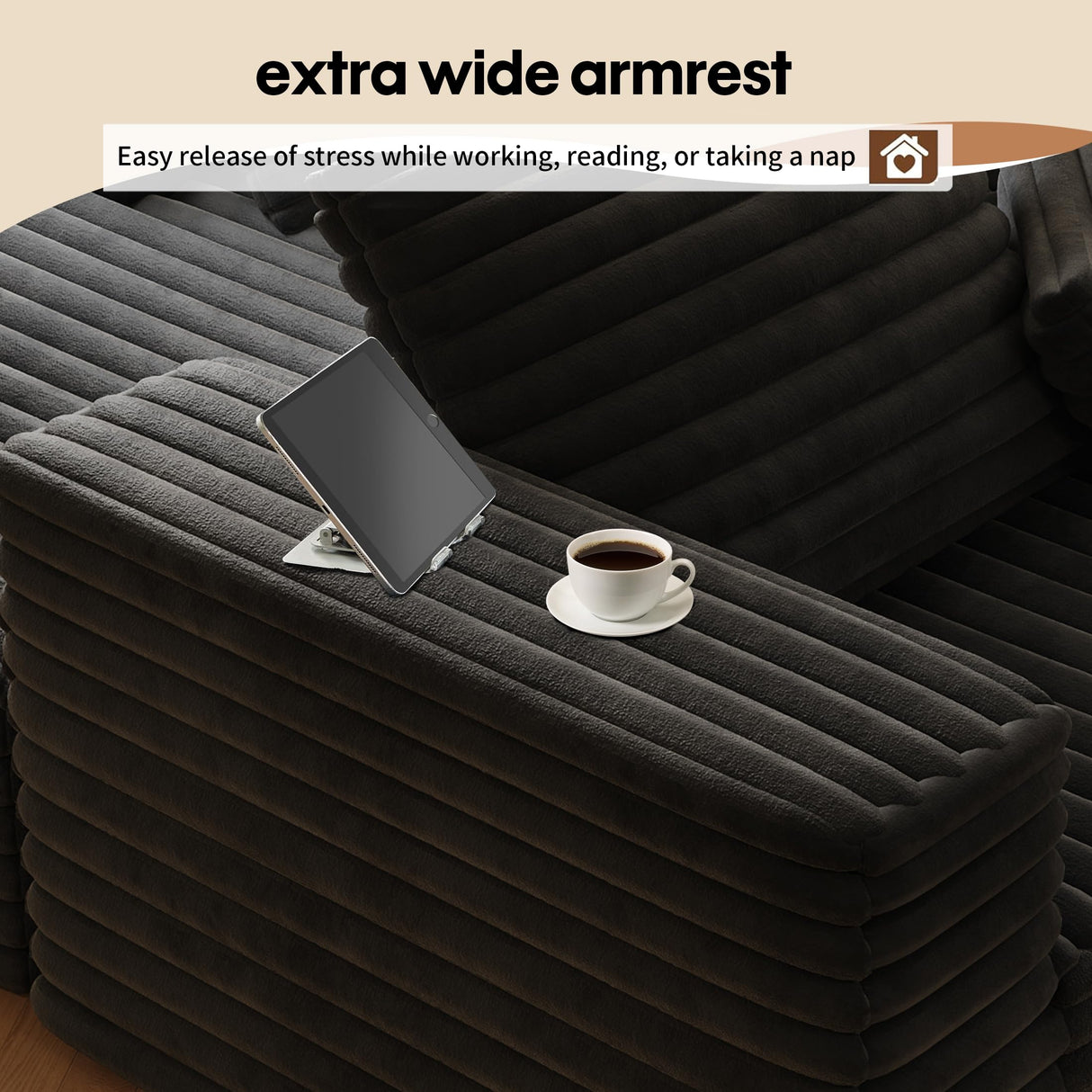 80” Oversized Double Lounge Chaise,Cloud Plush Sofa Bed,Upholstered Boneless Cloud Sofa Deep Seat,No Assembly Required,Modern Corduroy Sleeper Loveseat Chair for Living Room Bedroom Reading,Black Settab