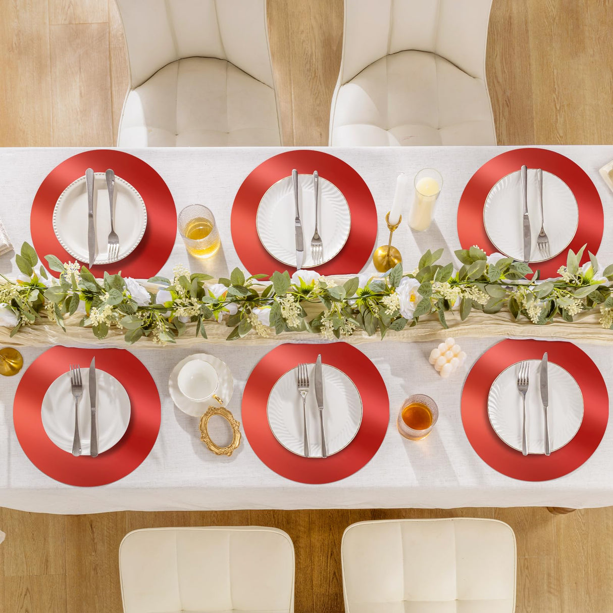 SHACOS 100Pcs Round Red Placemats, 13" Paper Place Mats Disposable for Dining Table, Charger Plates Table Mat for Christmas Dinner Party Wedding Birthday Banquet Table Setting Decor SHACOS