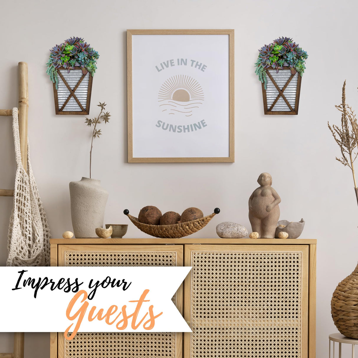 Autumn Alley Large Rustic Farmhouse Wall Planter Set of 2, Farmhouse Decor Wall Hangings for Hanging Planter Indoor, Galvanized Wall Planter, Corrugated Metal, Wooden, Brown - Flowers Not Included Autumn Alley