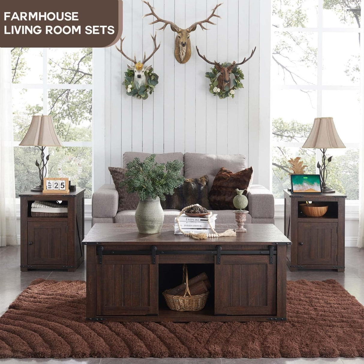 IFGET 48" Lift Top Coffee Table, Farmhouse Cocktai with Sliding Groove Barn Door, Rustic Wood Center Table w/Double Storage Spaces for Living Room, Brown IFGET