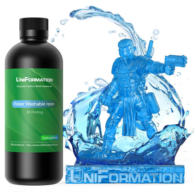 UNIFORMATION Water Washable Resin Easy to Clean Fast UV Curing 3D Printer Resin Photopolymer Low Viscosity Rapid 3D Resin Liquid with High Precision Suit for SLA/LCD/DLP Printing Clear Blue 1KG