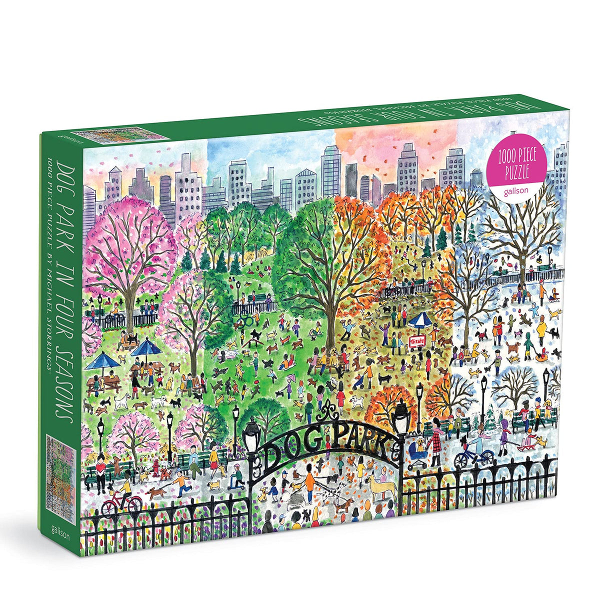 Galison Michael Storrings Dog Park in Four Seasons 1000 Piece Puzzle from Galison - Beautiful 1000 Piece Puzzle for Adults, Challenging and Fun, Thick and Sturdy Pieces, Great Gift Idea Galison
