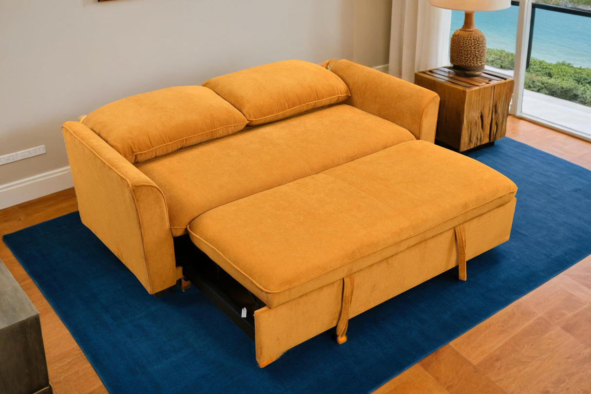 ZIGHTH 78" Queen Size Convertible Sleeper Sofa Couch Bed, Pull-Out Futon Loveseat Sofas Couches Bed with Adjustable Backrest for Living Room, Small Spaces, RV. Mustard Yellow ZIGHTH