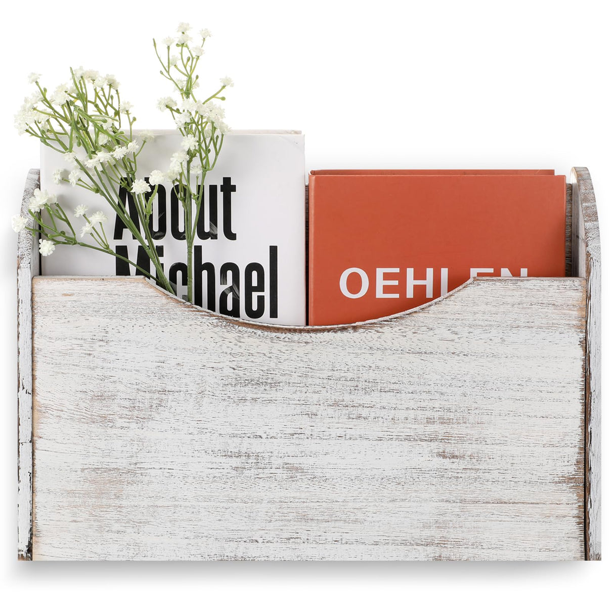 Suzile Wall Mounted File Holder Wood Magazine Holder Wall Hanging File Organizer for Office Mail Magazine Letter Paper Folder Organization(White) Suzile