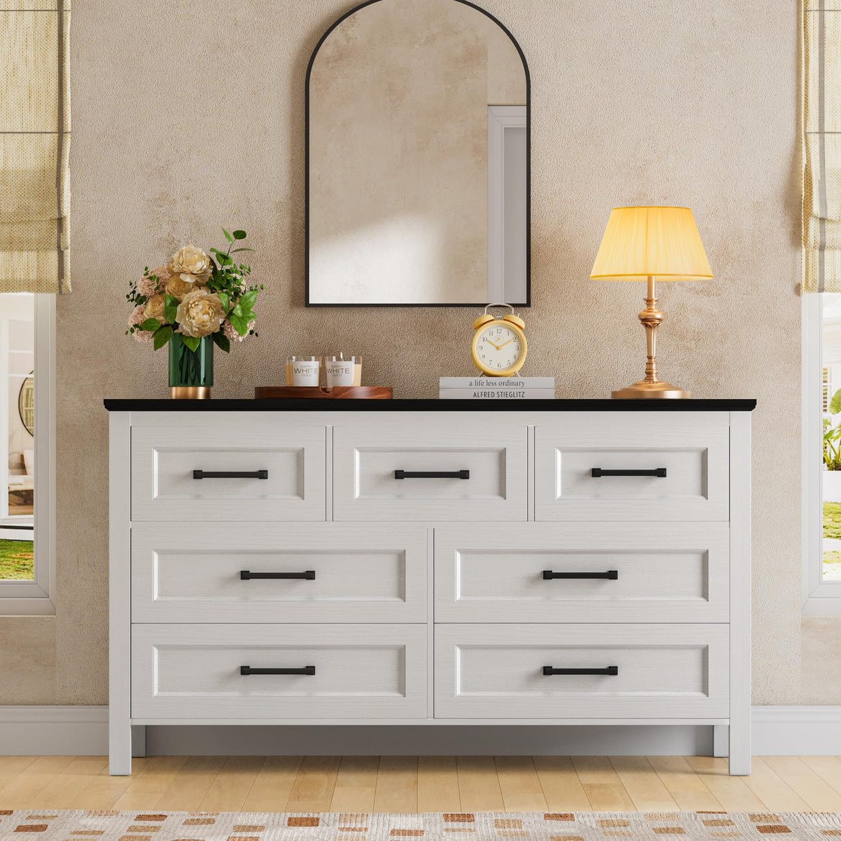 YESHOMY Dresser for Bedroom, Modern 7 Drawer Dresser, Closet Storage Organizer Chest of Drawers for Hallway, Closet, Black & White