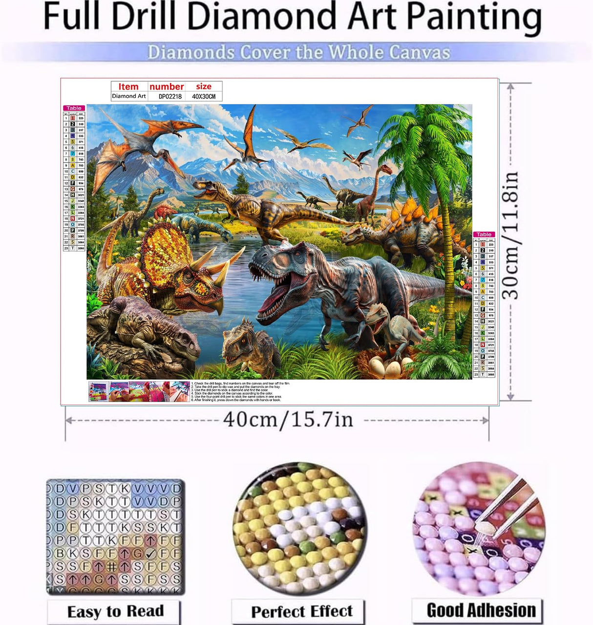 Diamond Art Kits for Adults Beginner- Dinosaur DIY Modern Diamond Painting Kits 5D Diamond Dots Gem Art Crafts with Tools- Round Full Drill Funny Crafts for Home Wall Decor&Gift-12x16 inch Fairyland JinWenn