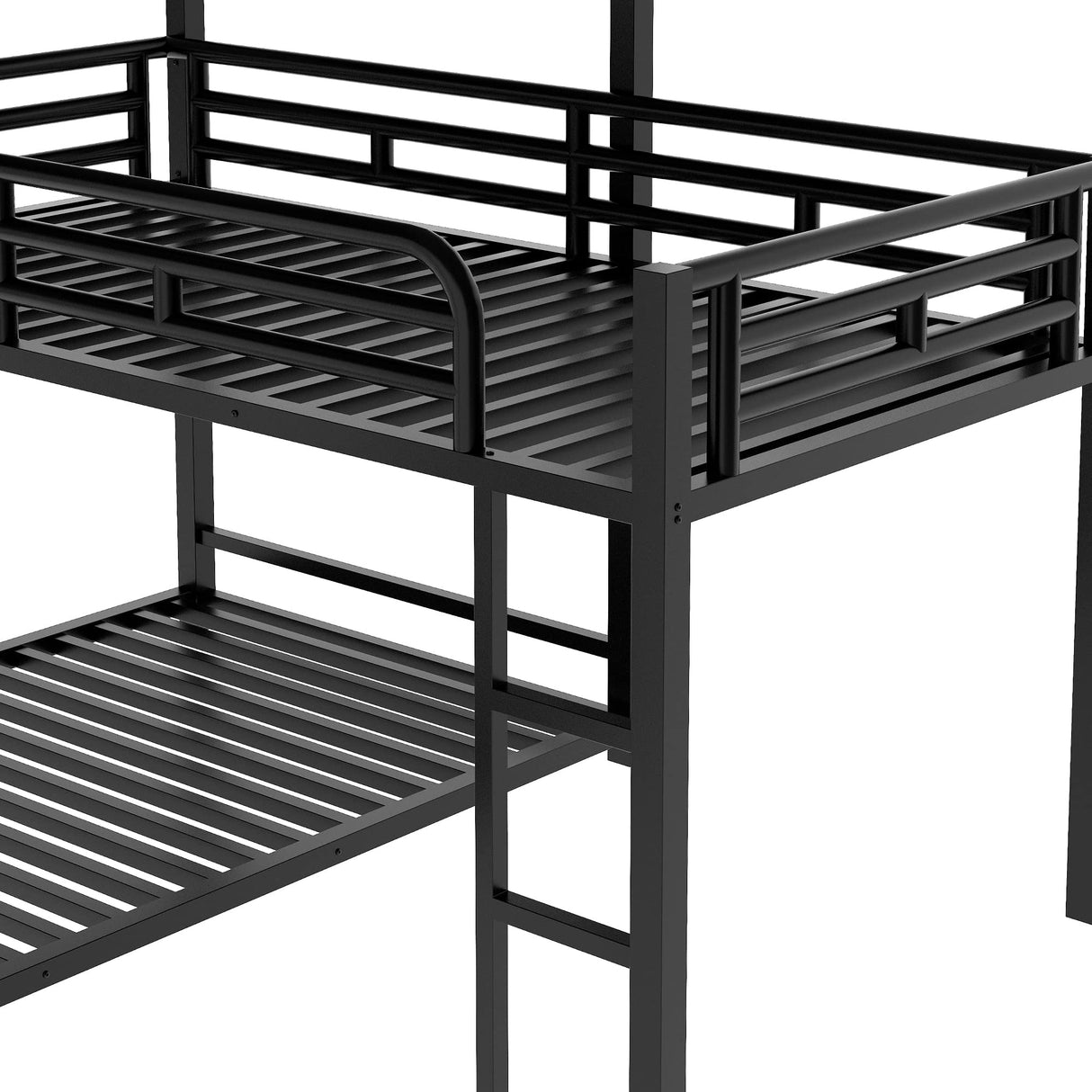 Metal Triple Bunk Bed Twin Size, L-Shaped Metal Triple Bunk Bed Frame, 3 Beds Bunk Bed for Kids Teens Adults - Black Merax