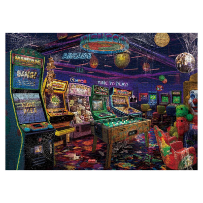 Halloween Abandoned Game Room for Adults 1000 Pieces, Horror Vintage Forgotten Arcade Art Jigsaw Puzzles, Crazy Fantasy Retro Clown Puzzle
