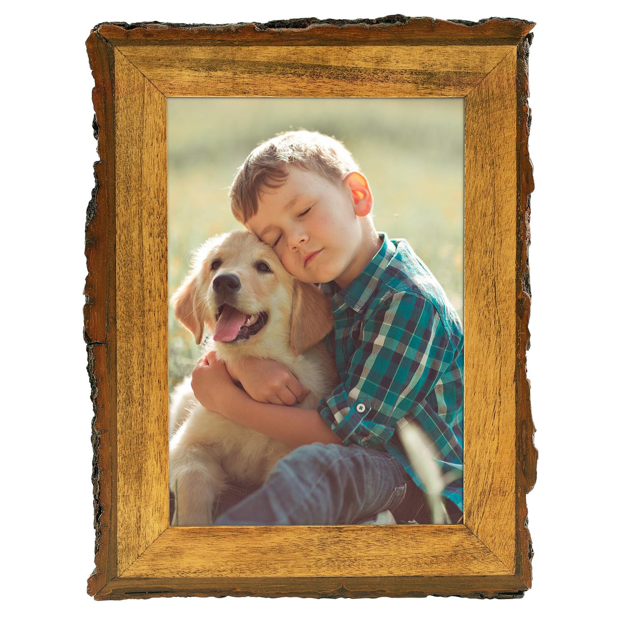 5x7 Picture Frame Rustic Brown, Solid Wood Picture Frame with Bark Edges & Real Glass Cover, Display Pictures/Photos/Prints 5 x 7 for Wall Mounting, Farmhouse Decor Golden State Art