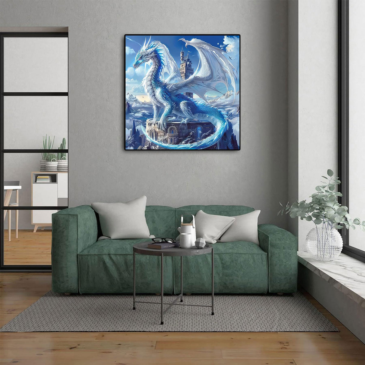 5D Ice Dragon Diamond Art Kits for Adults Beginners, DIY 5D Full Round Drill Diamond Painting Kits Sky King, Paint by Diamonds Dot Gem Art Crystal White Dragon Easy,Home Wall Decor 13.7 X 13.7 Inch CHWGLFGG