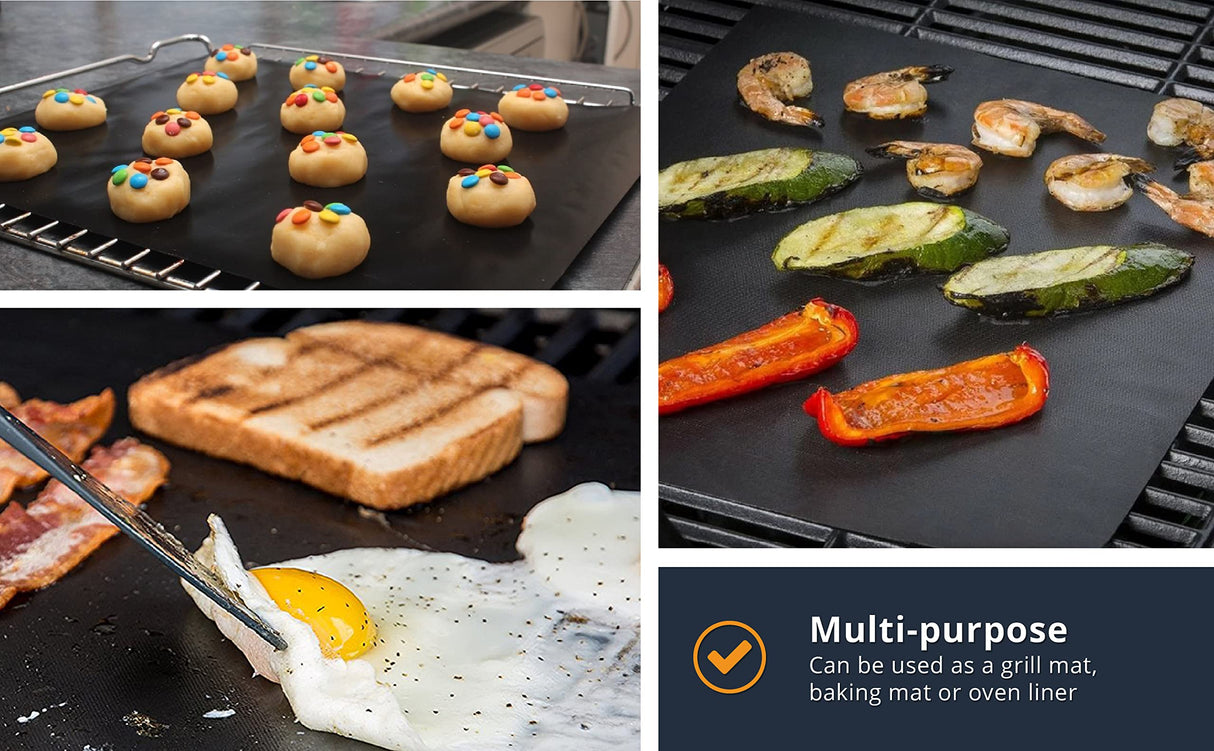 Large Non-Stick BBQ Grill Mat by Linda's Essentials (3 Pack) - Reusable Heat Resistant BBQ Mats for Grilling - Must Have BBQ Accessories Grill Mats for a Easy Clean Linda's Essentials