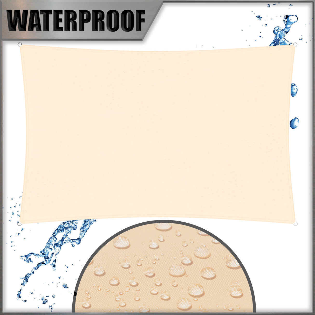 Amgo 14' x 14' Beige Square Waterproof Sun Shade Sail UPF50+ AMWTPS14 Canopy Awning Shelter, 98% UV Blockage Water Resistant, Outdoor Backyard Patio Garden Carport (We Make Custom Size) Amgo