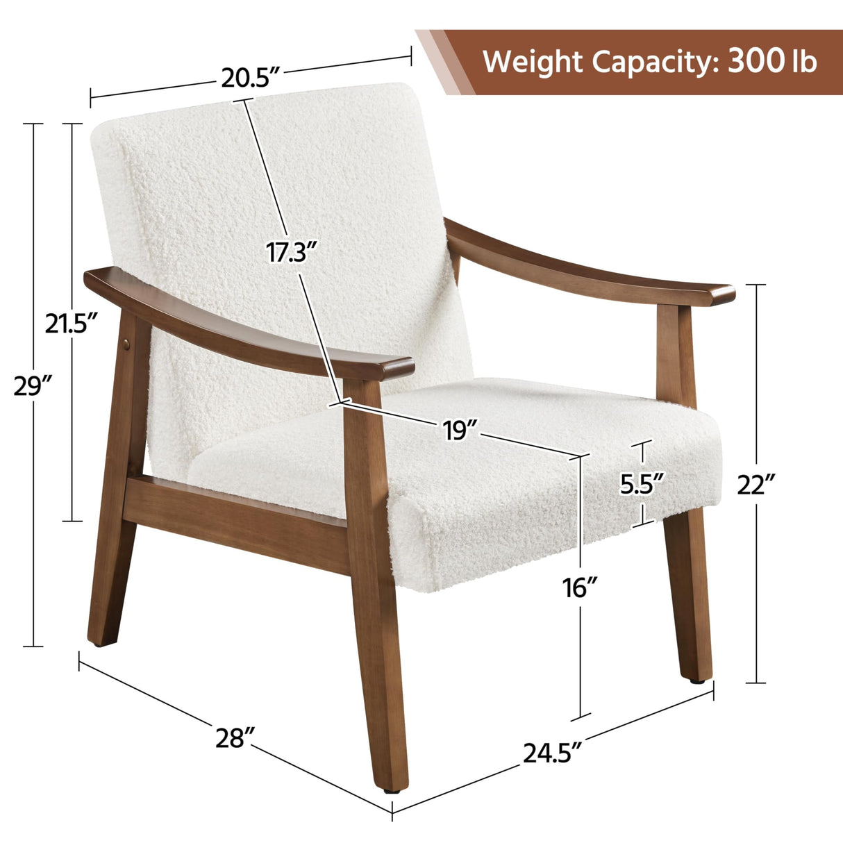 Yaheetech Fabric Accent Chair, Mid-Century Modern Armchair with Solid Wood Legs, Reading Leisure Chair with High Back for Living Room Bedroom Waiting Room,Ivory Yaheetech