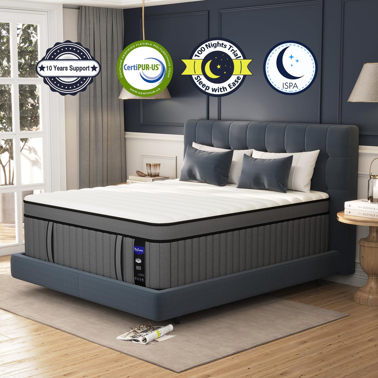 DIFAME California King Size Mattress,Upgrade Strengthen 12 Inch Hybrid California King Mattress in a Box,Mattress Cal King Size with Memory Foam and Independent Pocket Spring,Medium Firm DIFAME