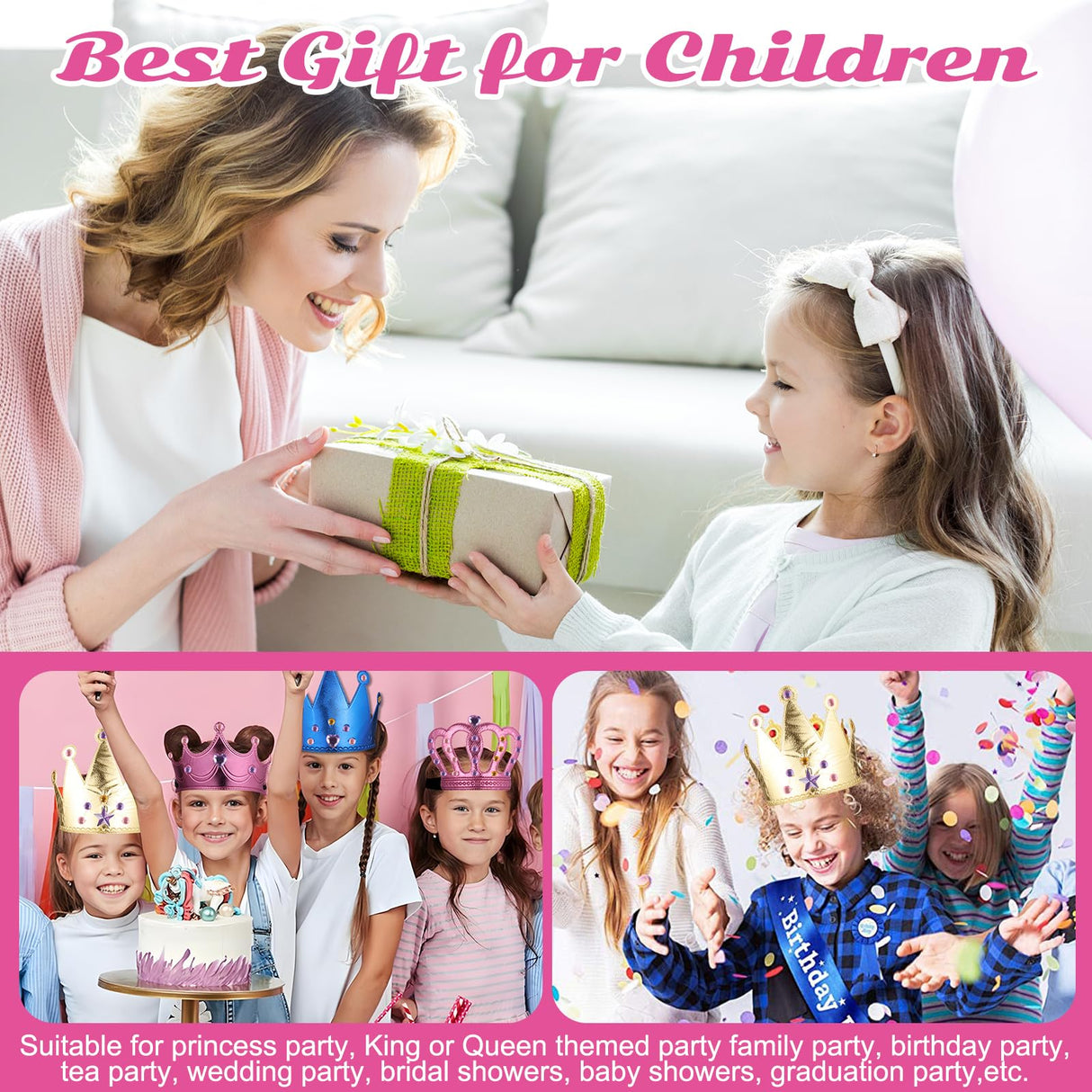 Hlimior 34 Pcs Foam Princess Party Crowns Kit, 12 DIY Princess Party Tiaras Crown Making Kits with 12 Fairy Wands 10 Diamond Stickers for Classroom Birthday Favors and Supplies (Gold, Pink, Blue) Hlimior