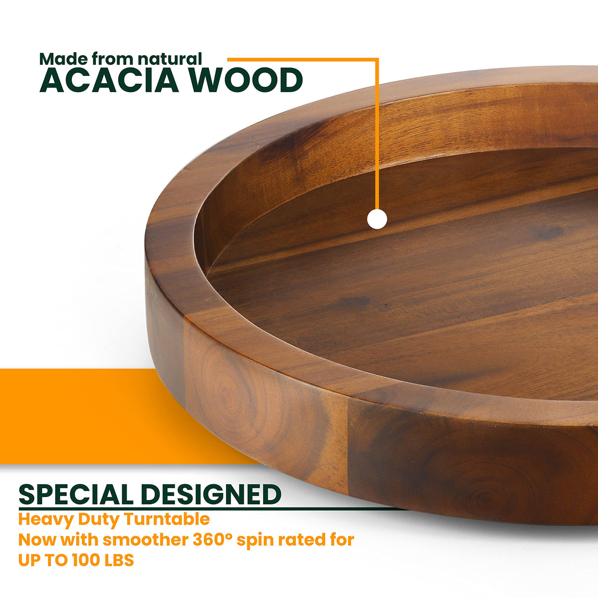 TIDTIA 13" Acacia Wood Lazy Susan Organizer for Cabinet - Round Lazy Susans Turntable for Countertop - Wooden Kitchen Rotating Storage Food Bin Container for Centerpiece Table, Spices, Pantry Tidita