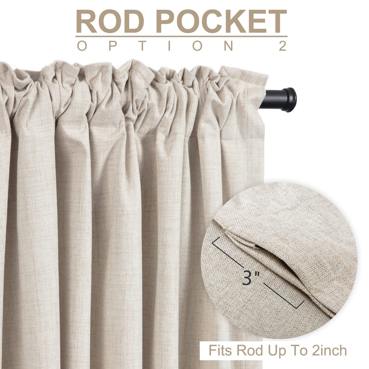 100% Blackout Shield Linen Blackout Curtains for Bedroom 108 Inches Long, Back Tab/Rod Pocket Living Room Drapes, Thermal Insulated Blackout Curtains 2 Panels Set, 50" W x 108" L,Cream 100% Blackout Shield