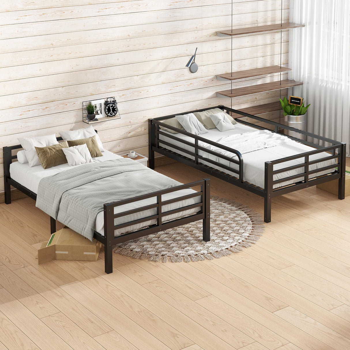 Bellemave Twin XL Over Twin XL Bunk Bed with Headboard and Build in Ladder, Heavy Duty Bunk Beds with Full Length Guardrail, Convertible Bunk Bed for Adults, Teens, Easy Assemble Bunk Beds, Black Bellemave