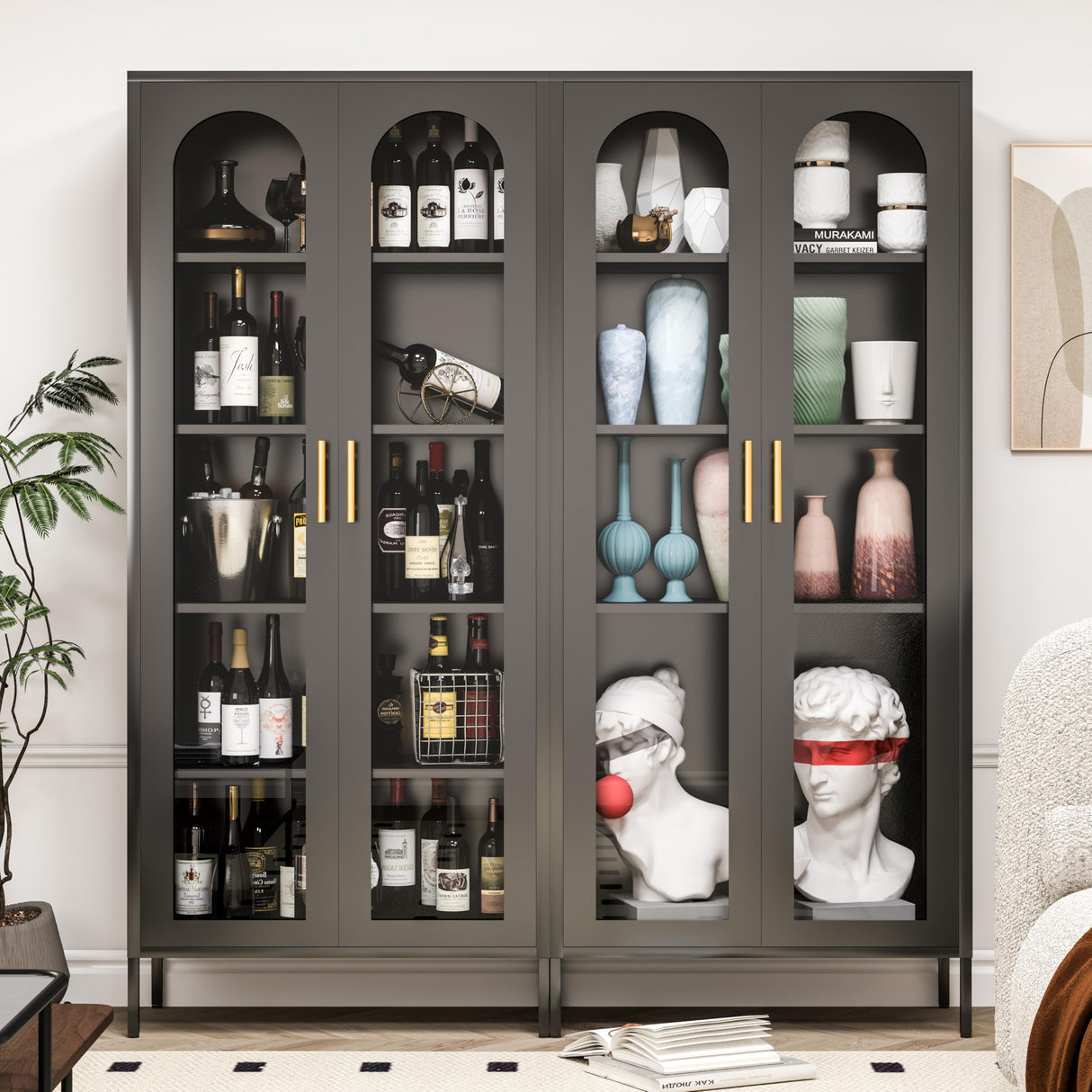CBNTKI Metal Storage Cabinet,Glass Curio Display Cabinet with 4 Adjustable Shelves,71'' Tall Bookshelf with Glass Doors,Black Cabinet for Home Office, Living Room, Kitchen,Pantry CBNTKI