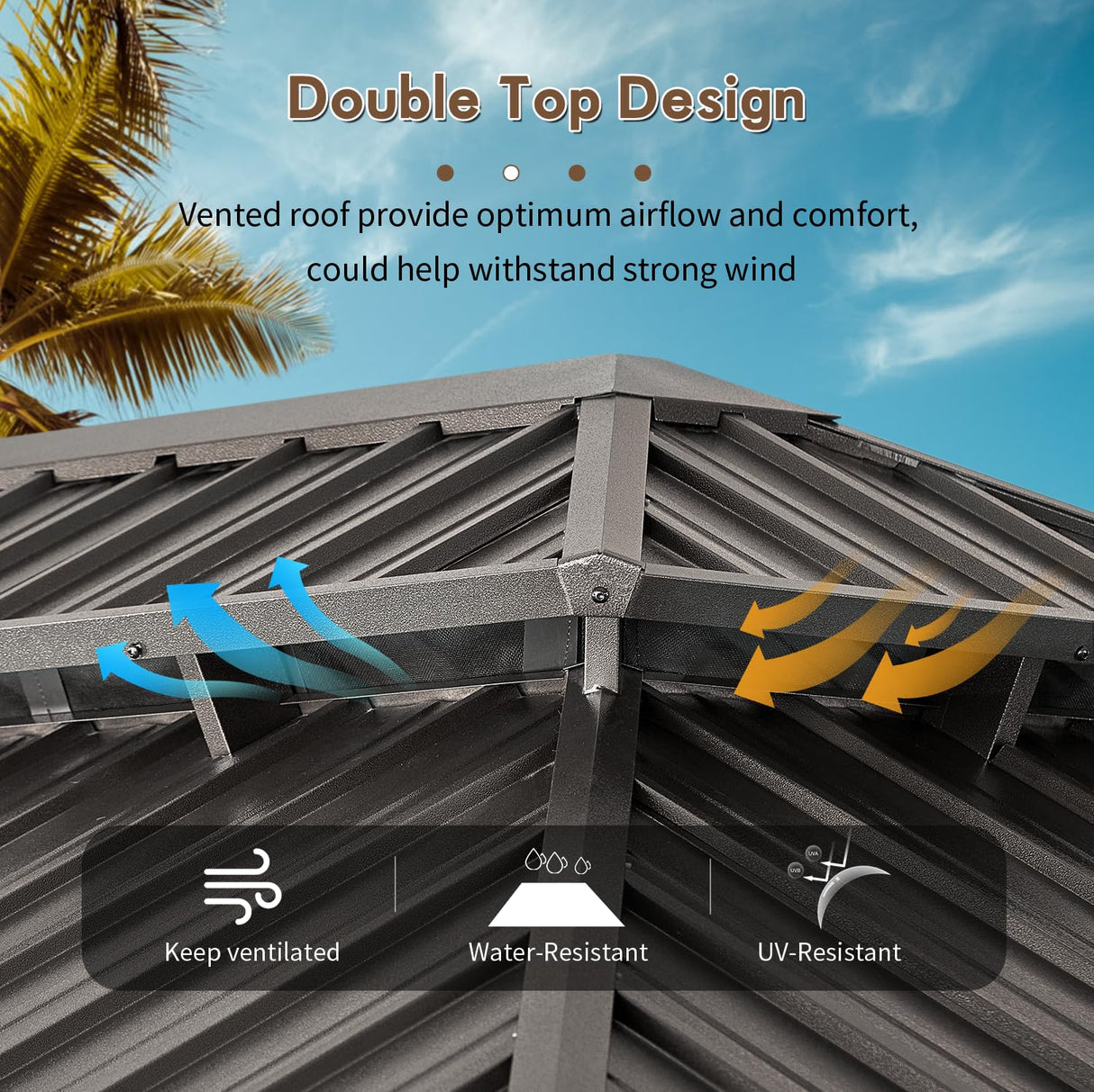 oneinmil 12x16FT Outdoor Gazebo, Heavy Duty Metal Double Roof Hardtop Gazebo with Aluminum Frame and Netting and Curtains for Patios oneinmil