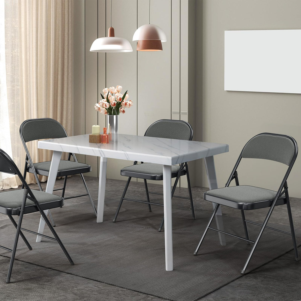 VINGLI 6 Pack Gray Folding Chairs with Padded Seats, Metal Frame with Comfortable Fabric Seat & Back, Capacity 350 lbs VINGLI