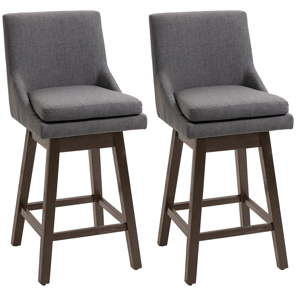HOMCOM Bar Height Bar Stools Set of 2, Armless Upholstered Swivel Barstools Chairs with Soft Padding Cushion and Wood Legs, Dark Gray HOMCOM