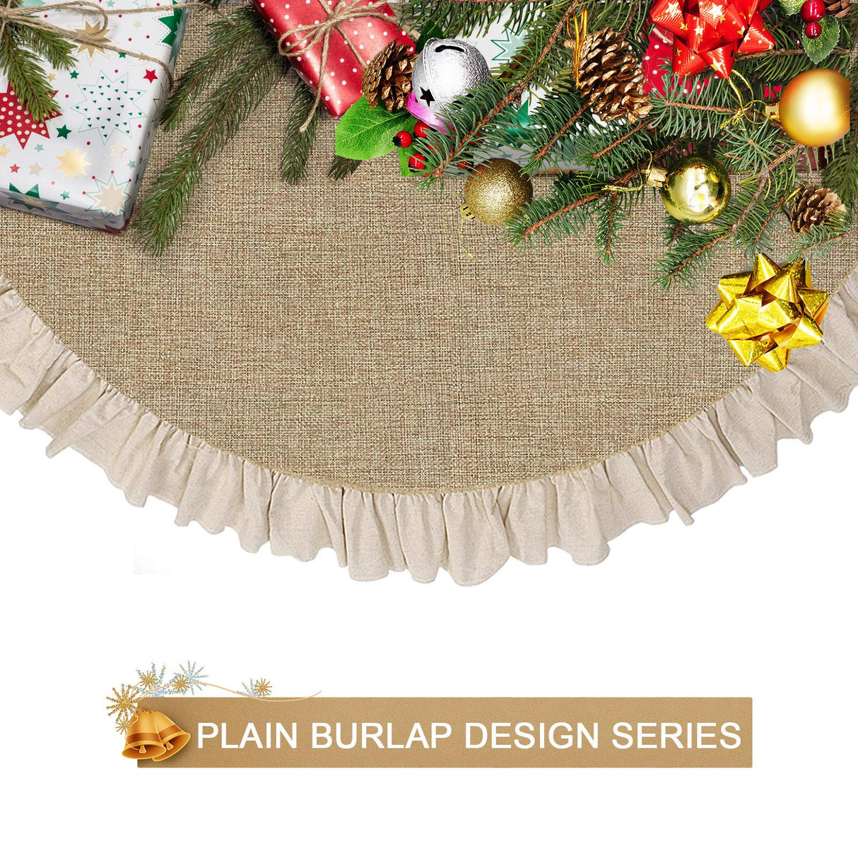 yuboo 48" Burlap Fall Christmas Tree Skirt with Ruffle Border, Beach Farmhouse Tree Skirt Linen Rustic Tree Ornaments for Christmas Holiday Party Decorations yuboo