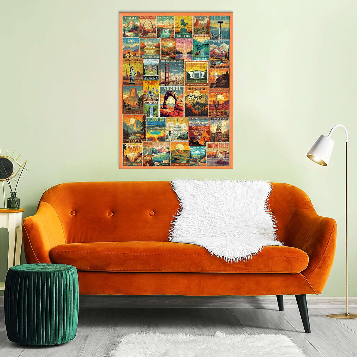 Vintage United States Travel Puzzles for Adults 1000 Pieces, American Landscape Collage Jigsaw Puzzle Including 35 Landmarks Posters,Retro Nature Scenic Puzzle Yosemite National Park Statue of Liberty PPuzzling