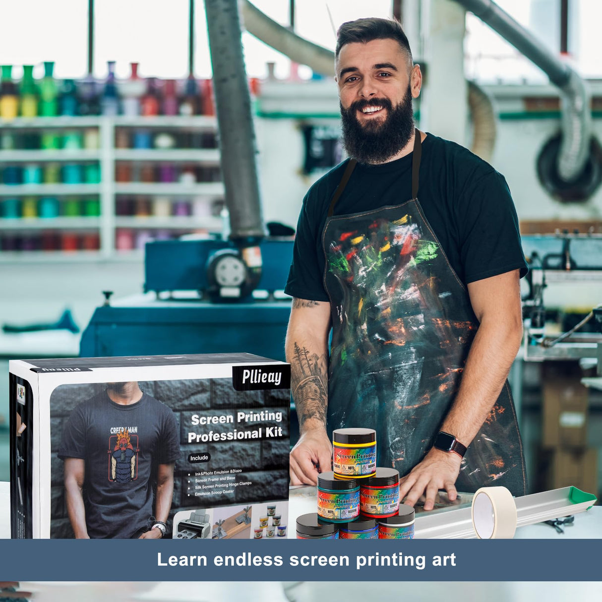 Pllieay 32 Pieces Screen Printing Kit, All-in-One Silk Screen Printing Kit, Screen Printing Supplies Includes UV LED Exposure Screen Printing Light for Screen Printing Pllieay