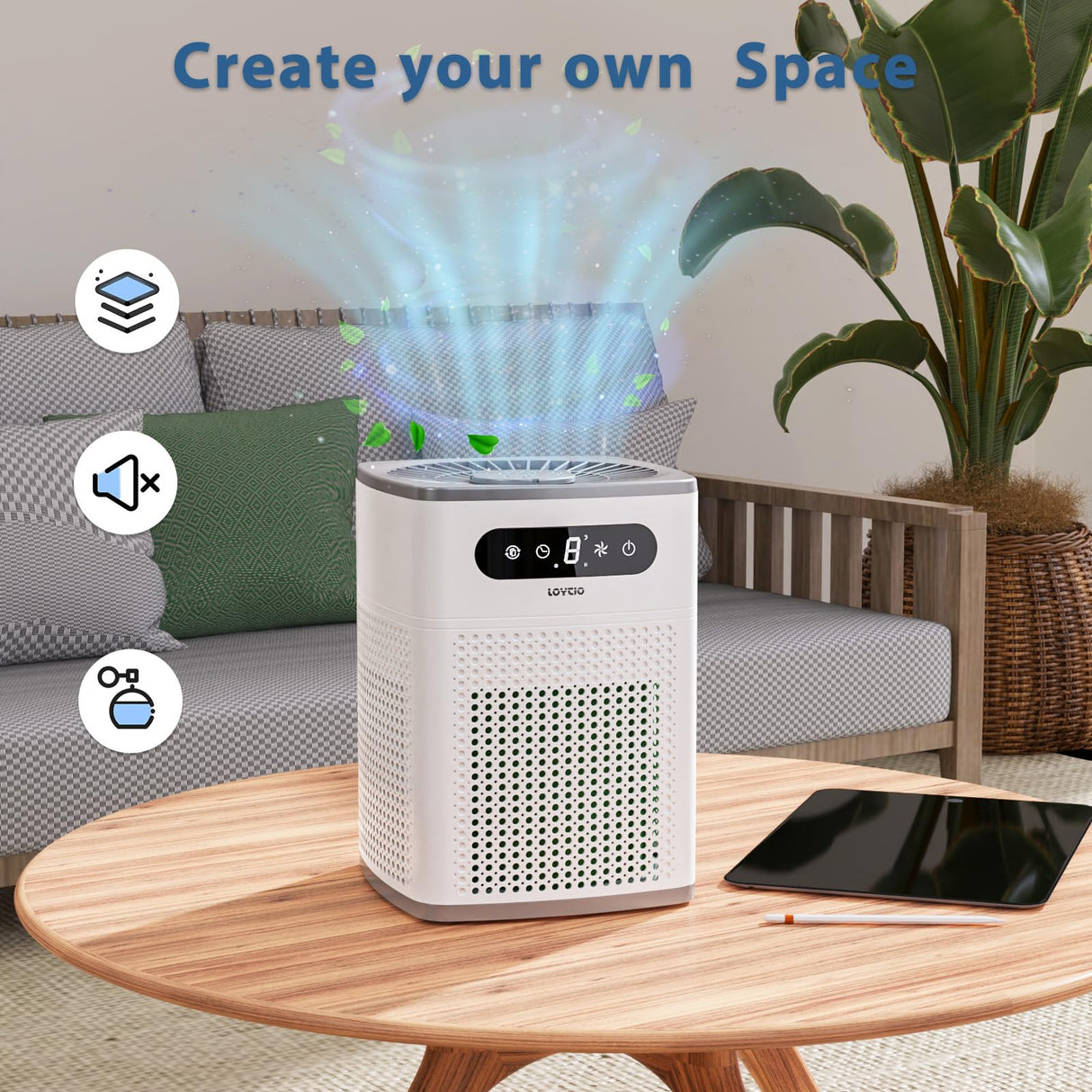 Air Purifiers for Bedroom, HEPA Covers Up to 302 sq.ft Room, 24db Sleep Model, Night Lighting, 3 Timers, with Aromatherapy for Bedroom, Dorm Room, Apartment, Kitchen-HY1800 Loytio