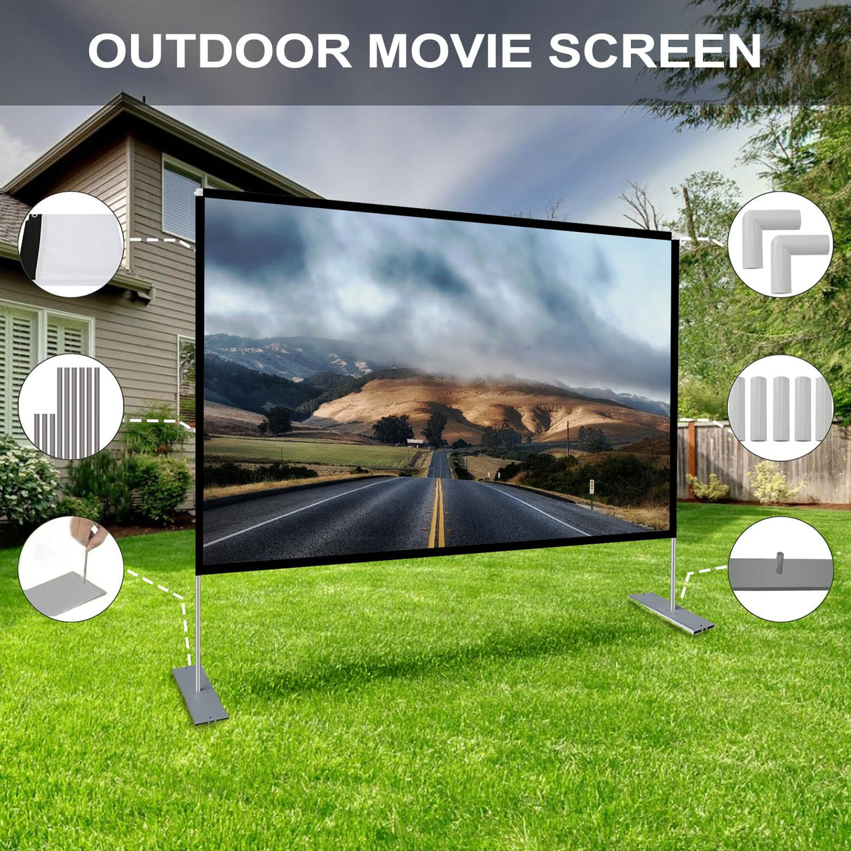 Projector Screen with Stand 80 inch Portable Projection Screen 16:9 4K HD Projections Movies Screen with Carry Bag for Indoor Outdoor Home Theater Backyard Cinema Travel SKERELL
