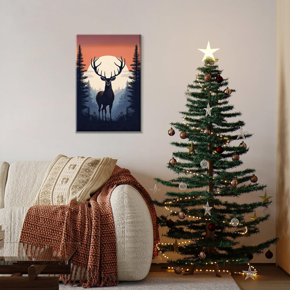 JOOZ Paint by Numbers Kit for Adults Framed Deer Paint by Number with Easel Moon Adult Paint by Number Kits Framed Canvas DIY Forest Oil Painting Kits for Home Wall Decor 8x12 Inch JOOZ