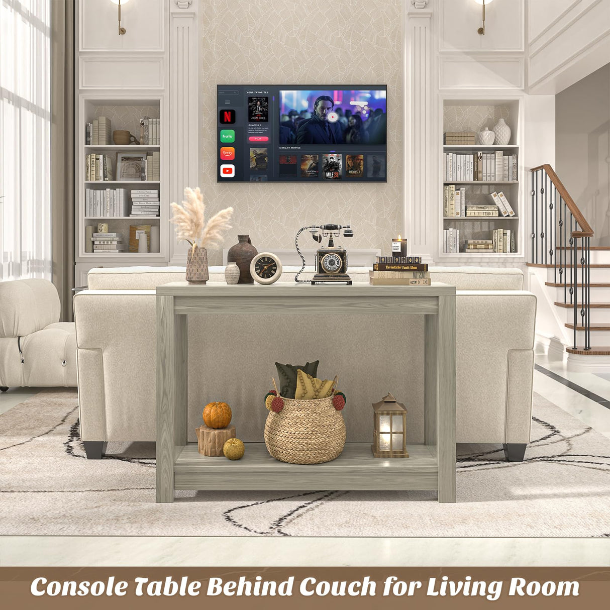 Besiost Small Farmhouse Wood Entryway Table Narrow Console Table with Storage Behind Couch Sofa Table with Shelves Entry Way Table with Open Storage, Easy Assembly, 32" Classical Washed Oak Besiost