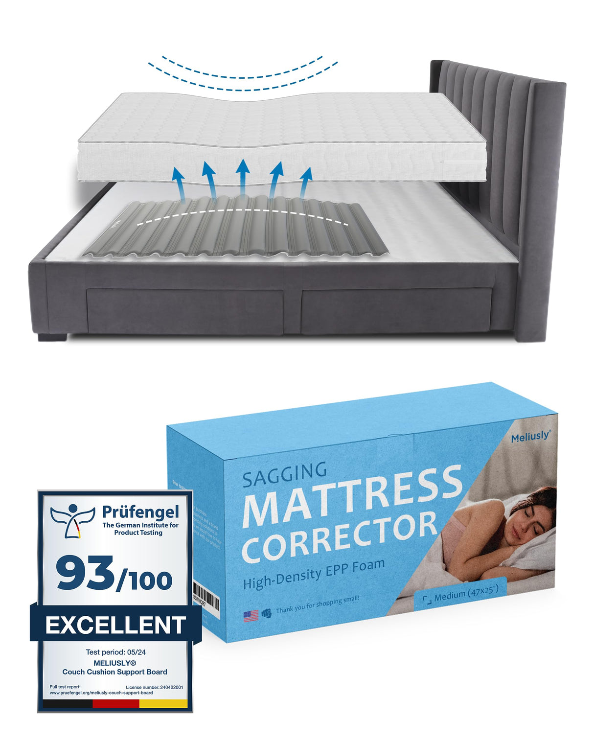 Premium Saggy Mattress Support (Medium) Extra Firm Sagging Mattress Support Pad, Firming Pad to Fix Sagging and Sinking and Improve Firmness, Corrector Insert to Help with Back Pain by Meliusly Meliusly