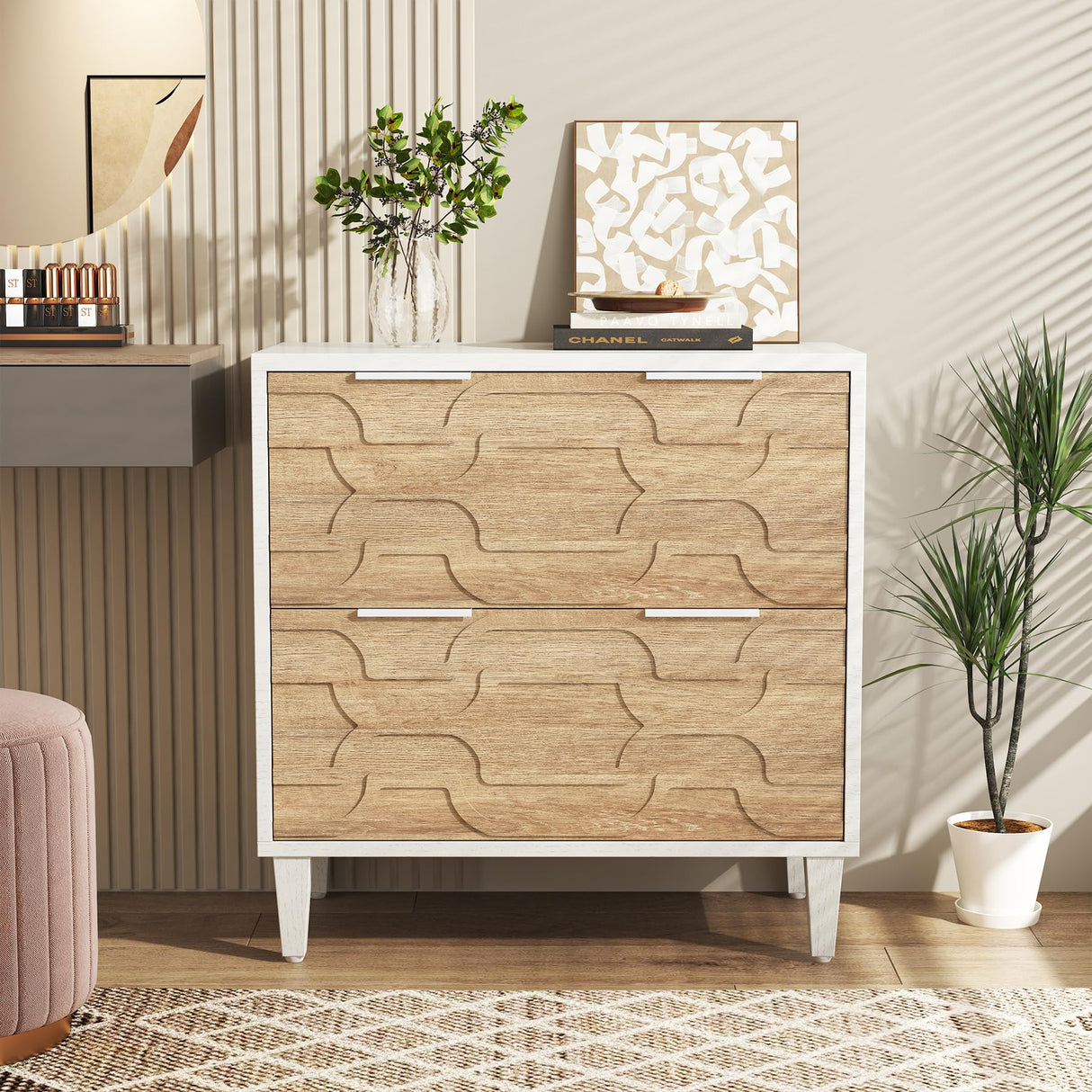 Tribesigns 2-Drawer File Cabinet, Lateral Filing Cabinet for A4/Letter/Legal Size, Office Storage Cabinet, Printer Stand with Storage Drawer for Home Office, White & Walnut Tribesigns