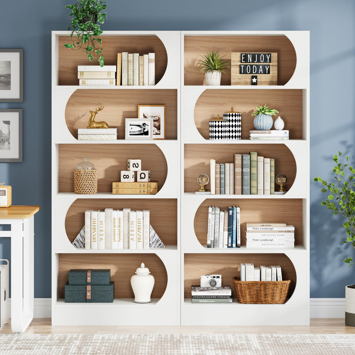 Tribesigns Modern 71" 5-Tier Freestanding Bookshelf with Versatile Storage in White and Walnut Tribesigns