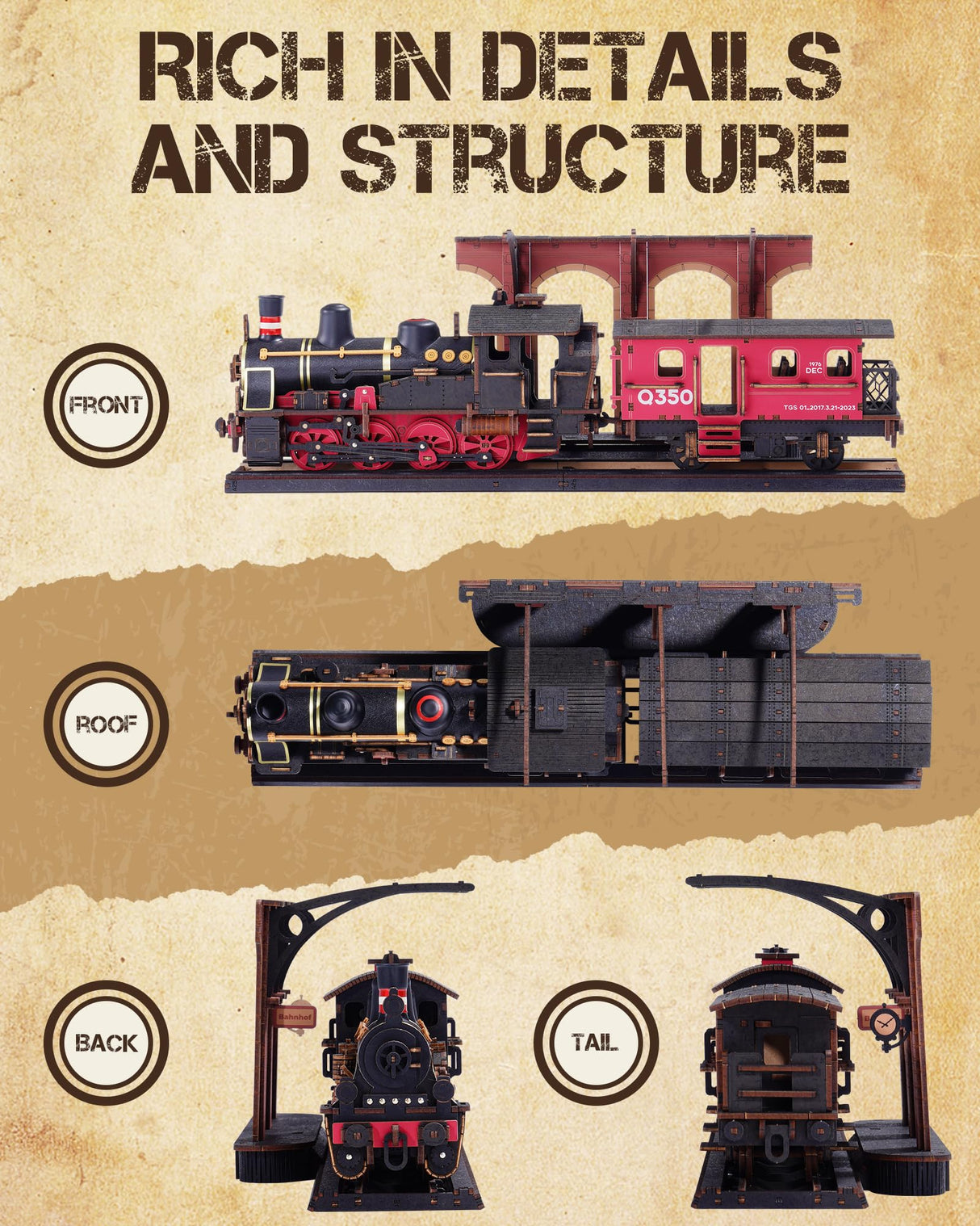 ROBOTIME 3D Puzzles for Adults Wooden Puzzle DIY Model Steampunk Train Kit to Build Wood Craft Kit Toy Hobby Gift Home Decor (Steam Journey) ROBOTIME