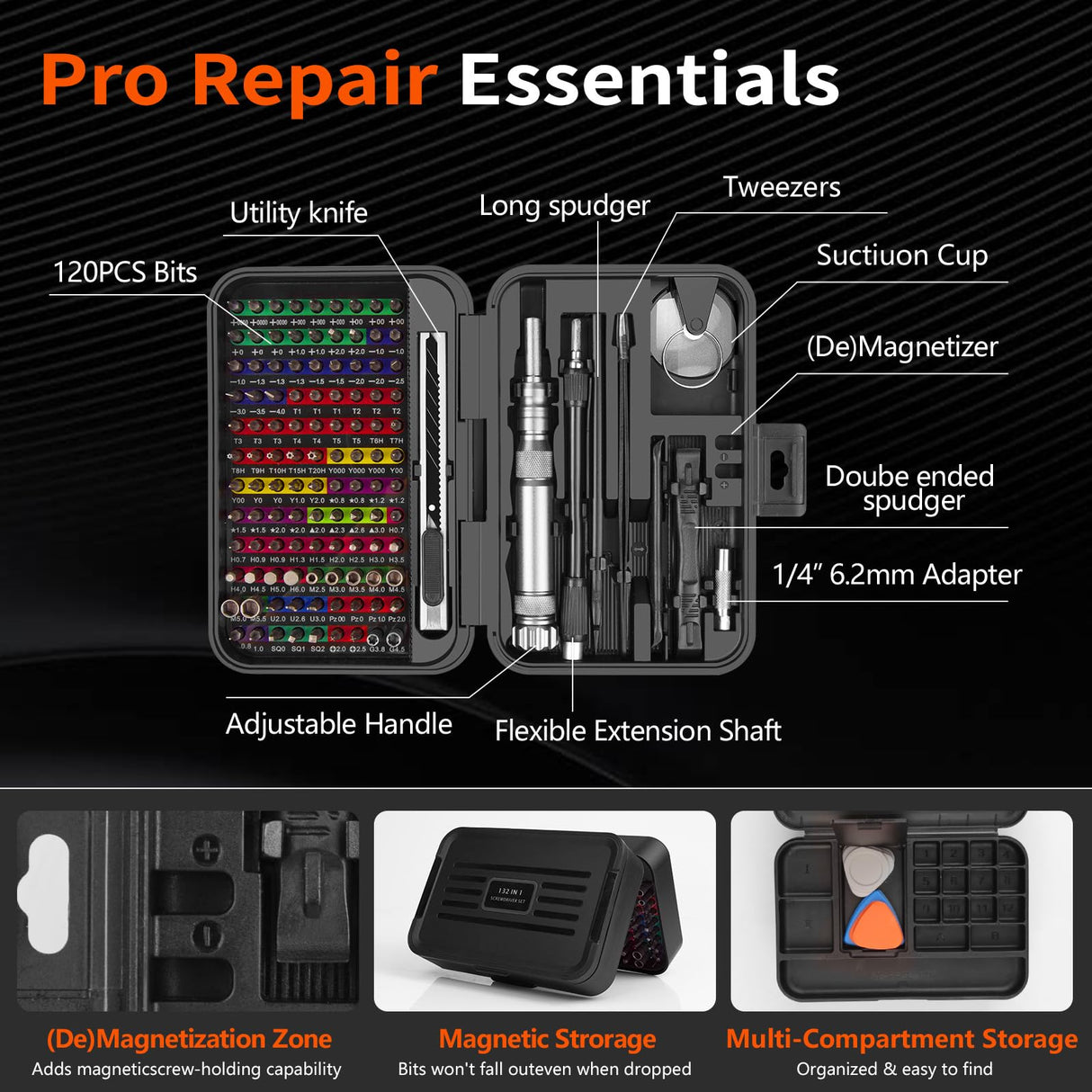 XOOL 132 in 1 Precision Screwdriver Set with Magnetic Driver Kit Professional Electronics Repair Tool Kit for Computer, PC, Mac-Book, Laptop, Tablet, iPhone, Xbox, Game Console XOOL